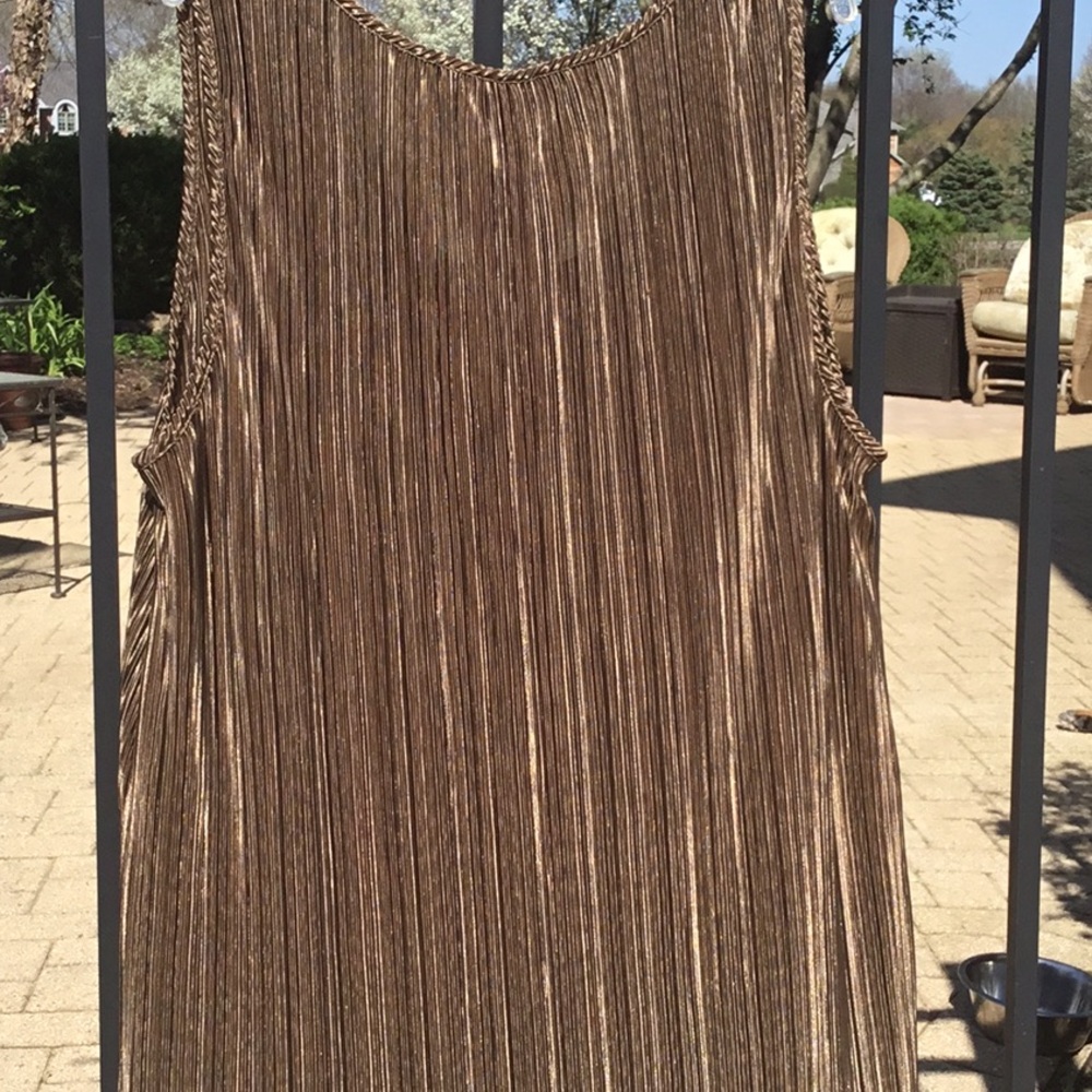 NWT Beach Swim Cover Up Wrinkle free Vaca Bronze Metallic Accordion Pleat Dress - Picture 13 of 16
